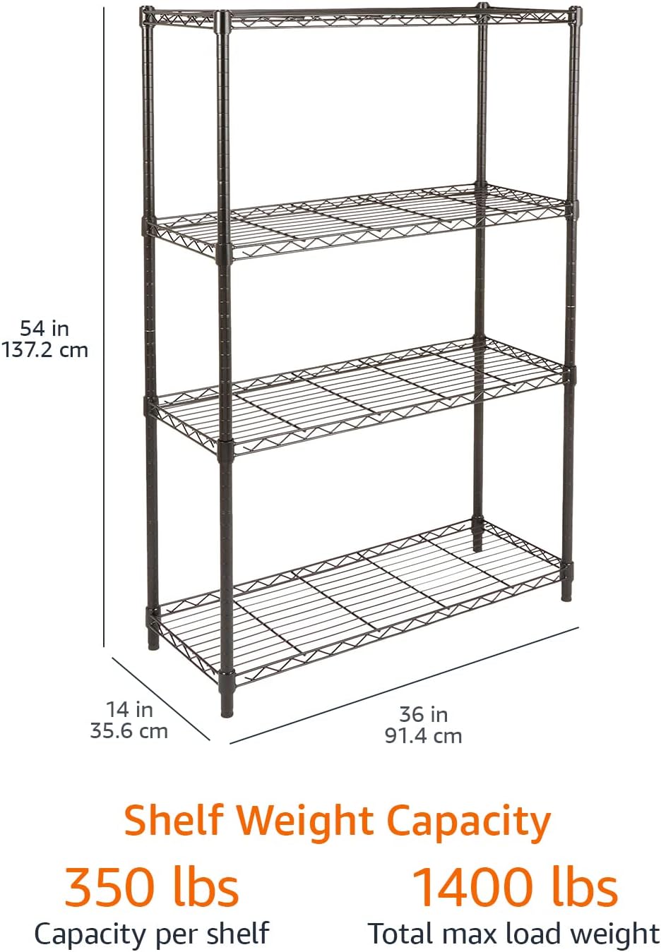 4-Shelf Adjustable Heavy Duty Steel Wire Rack Storage Shelving, Sturdy Garage Shelving, 350 lbs Capacity Per Shelf