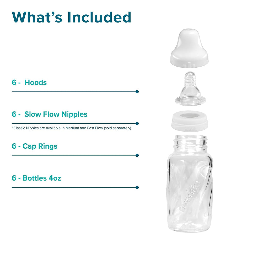 Feeding Classic Glass, Twist Bottles, 4 Oz, 6 Bottles.