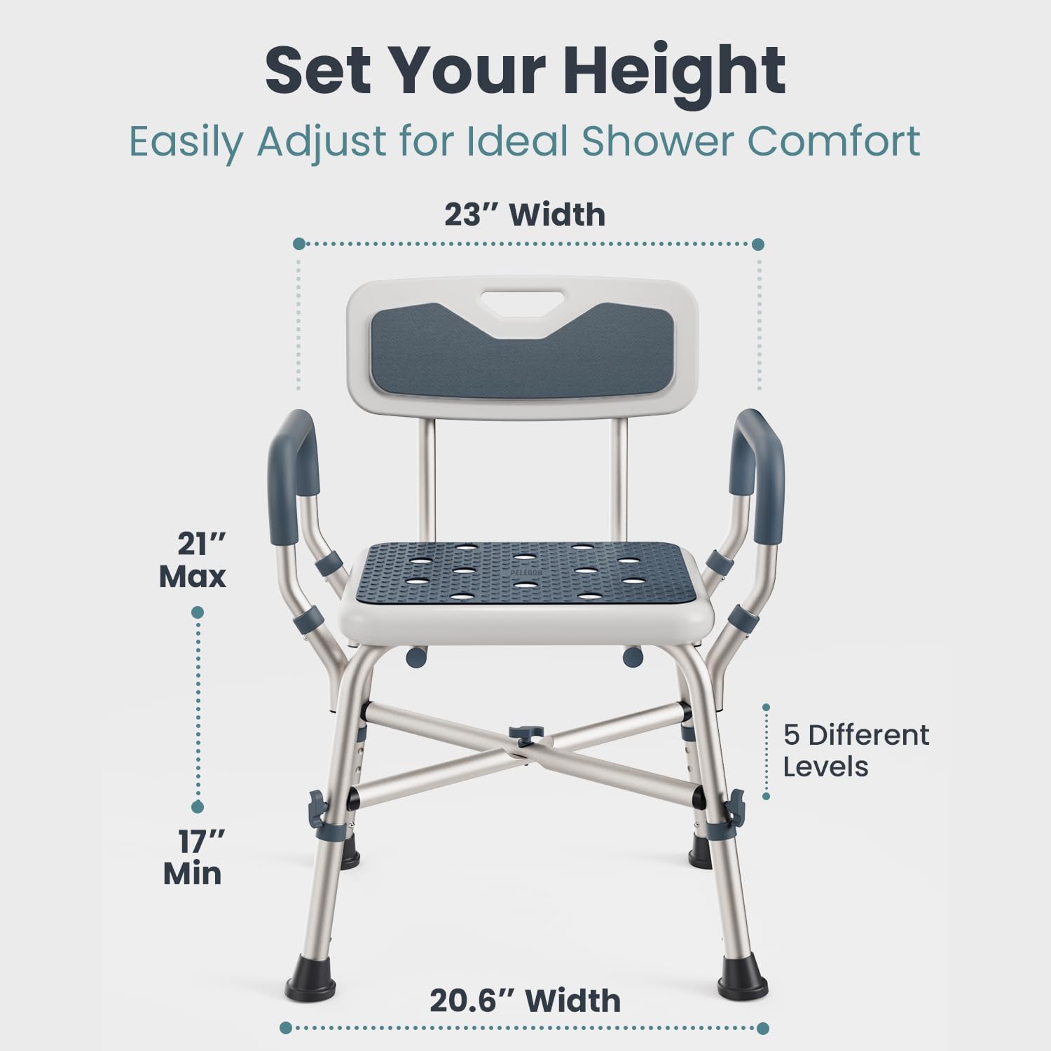 Shower Chair for Elderly and Disabled (450lb) with Padded Armrests and Back, Adjustable Height Shower Seat, Heavy