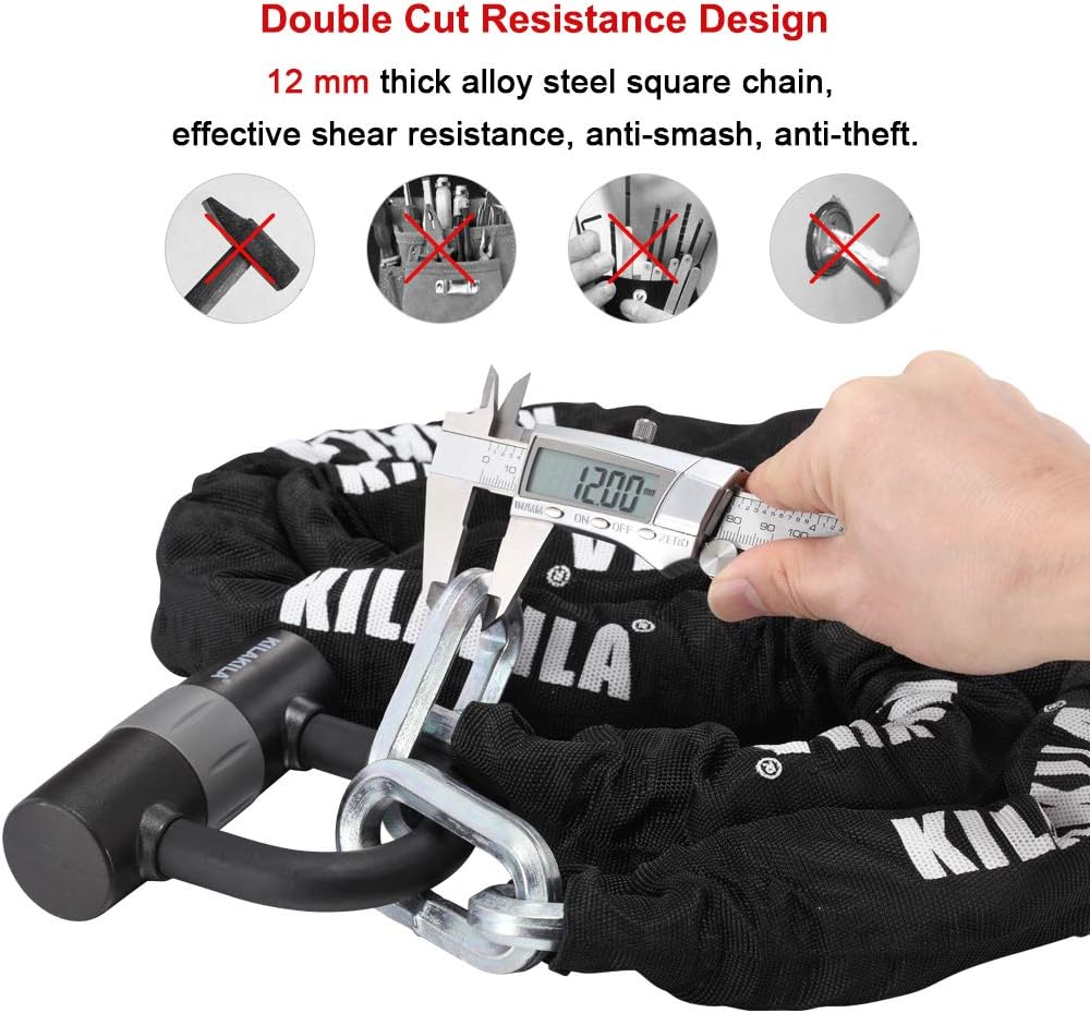 Security Chain Lock - Heavy Duty 10mm Bicycle and Motorbike Lock With 16mm U Lock