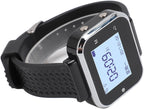 Wireless Calling System with 1 Watch Receiver and 5 Pagers, Rechargeable Queue Pager Alert for Restaurant, 100-240V Plug