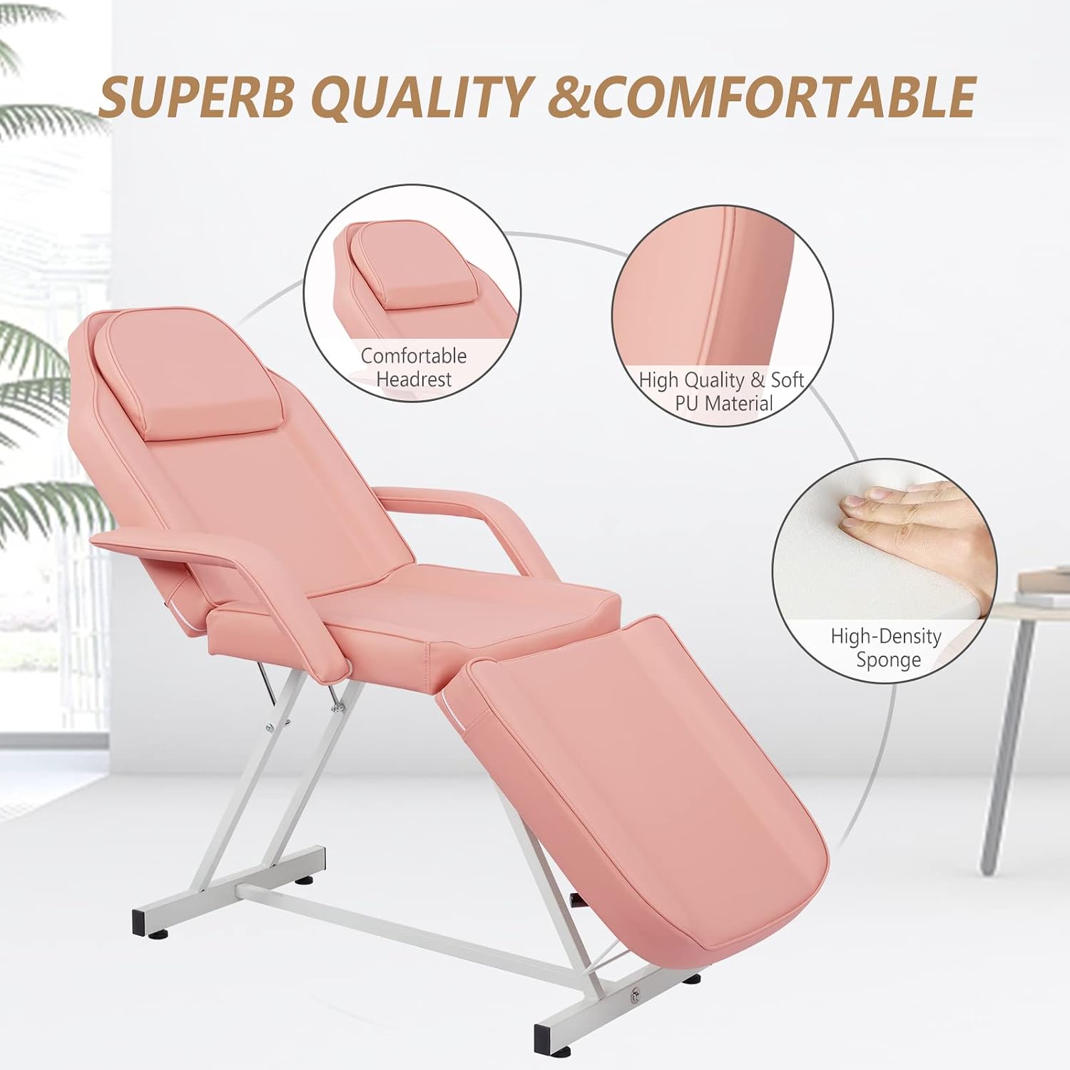 Massage Salon Tattoo Chair Esthetician Bed with Upgraded Hydraulic Stool,Multi-Purpose 3-Section Facial Bed Table