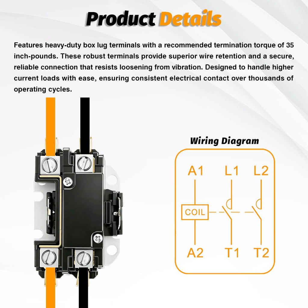 PC130A HVAC Contactor Single One 1 Pole 30 Amps 24 Volts for A/C Heat Pump