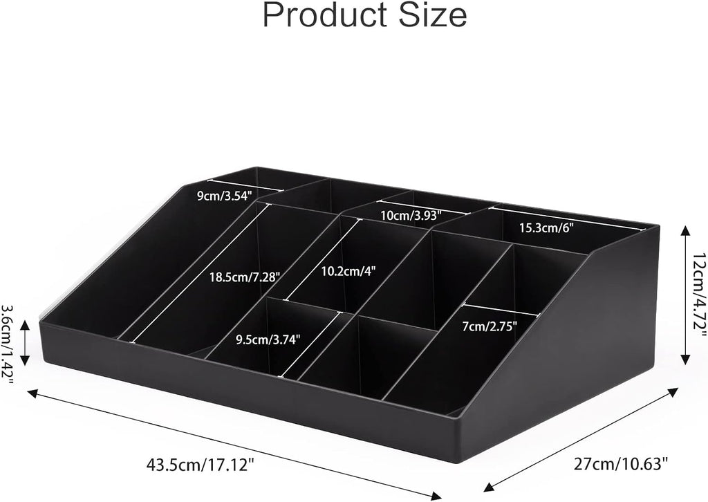 Coffee Condiment Organizer Holder 10-Compartment Black