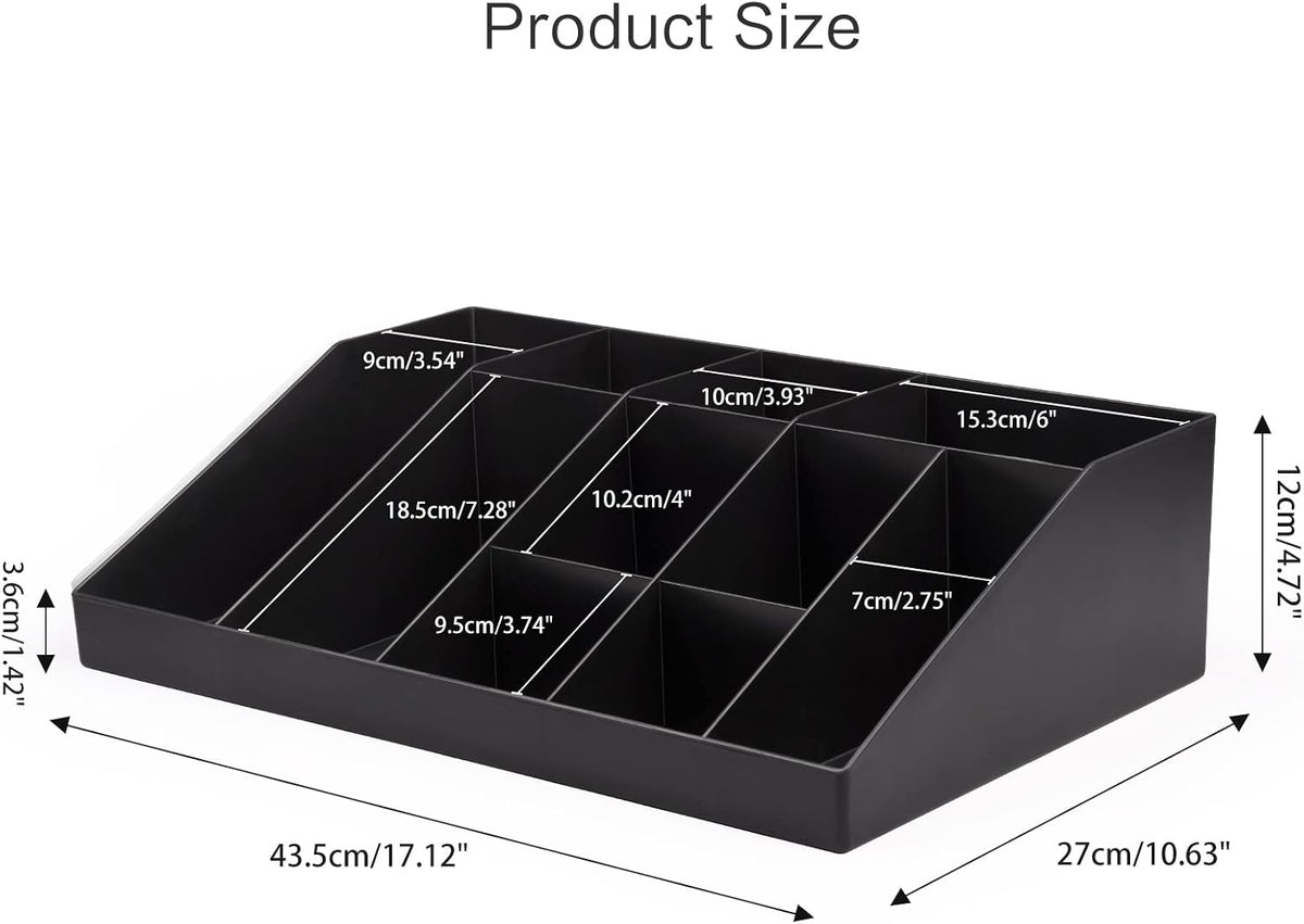 Coffee Condiment Organizer Holder 10-Compartment Black