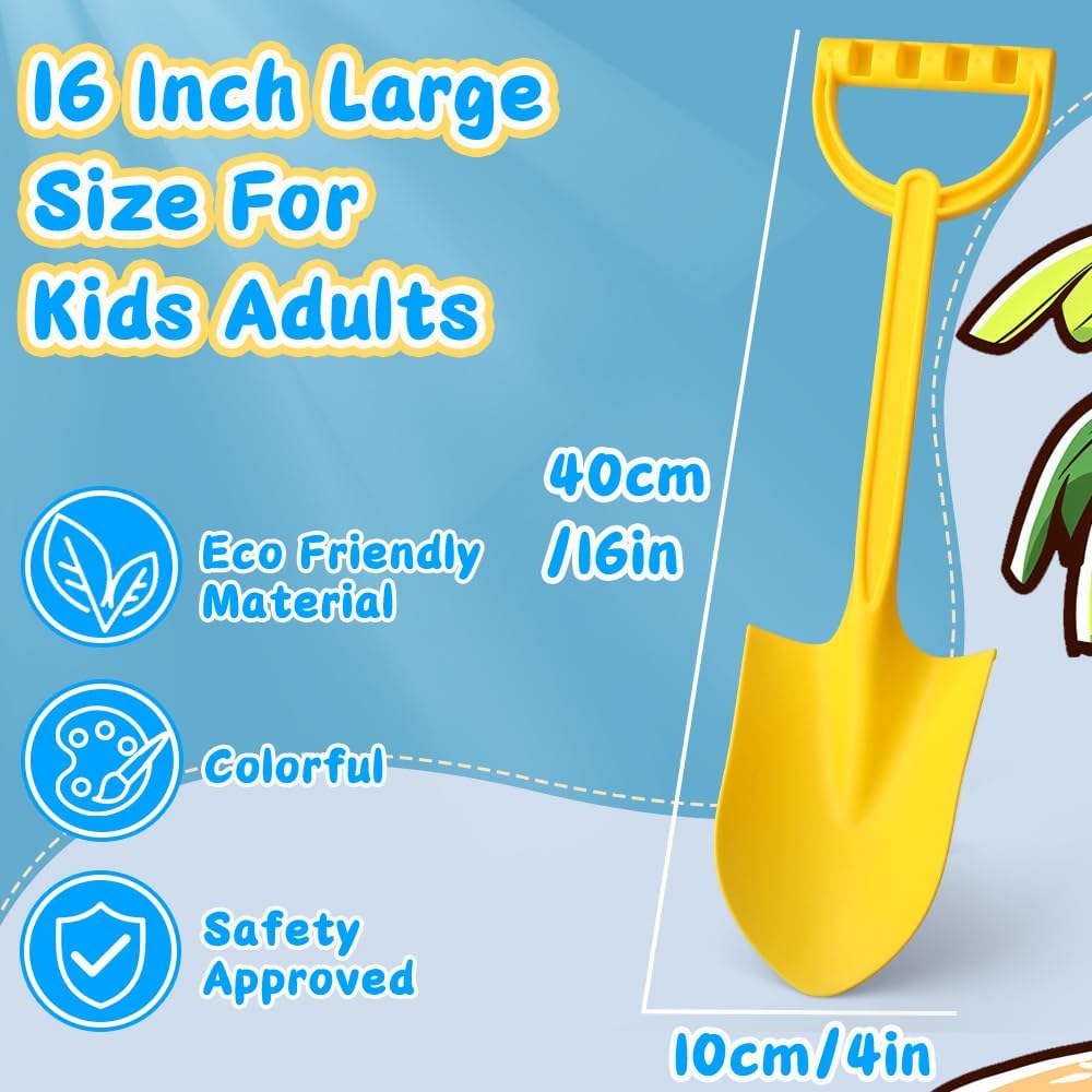 Big 16" Thick Beach Sand Toy Shovels for Kids Adults, Jumbo Scooping Spade Toys Kit Sandbox Toy for Yard Garden Lawn