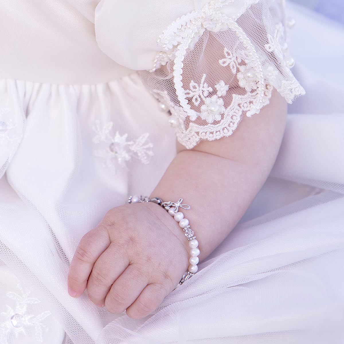 Baptism to Bride Cross Bracelet Gift for Girls in 925 Sterling Silver and Cultured Pearl