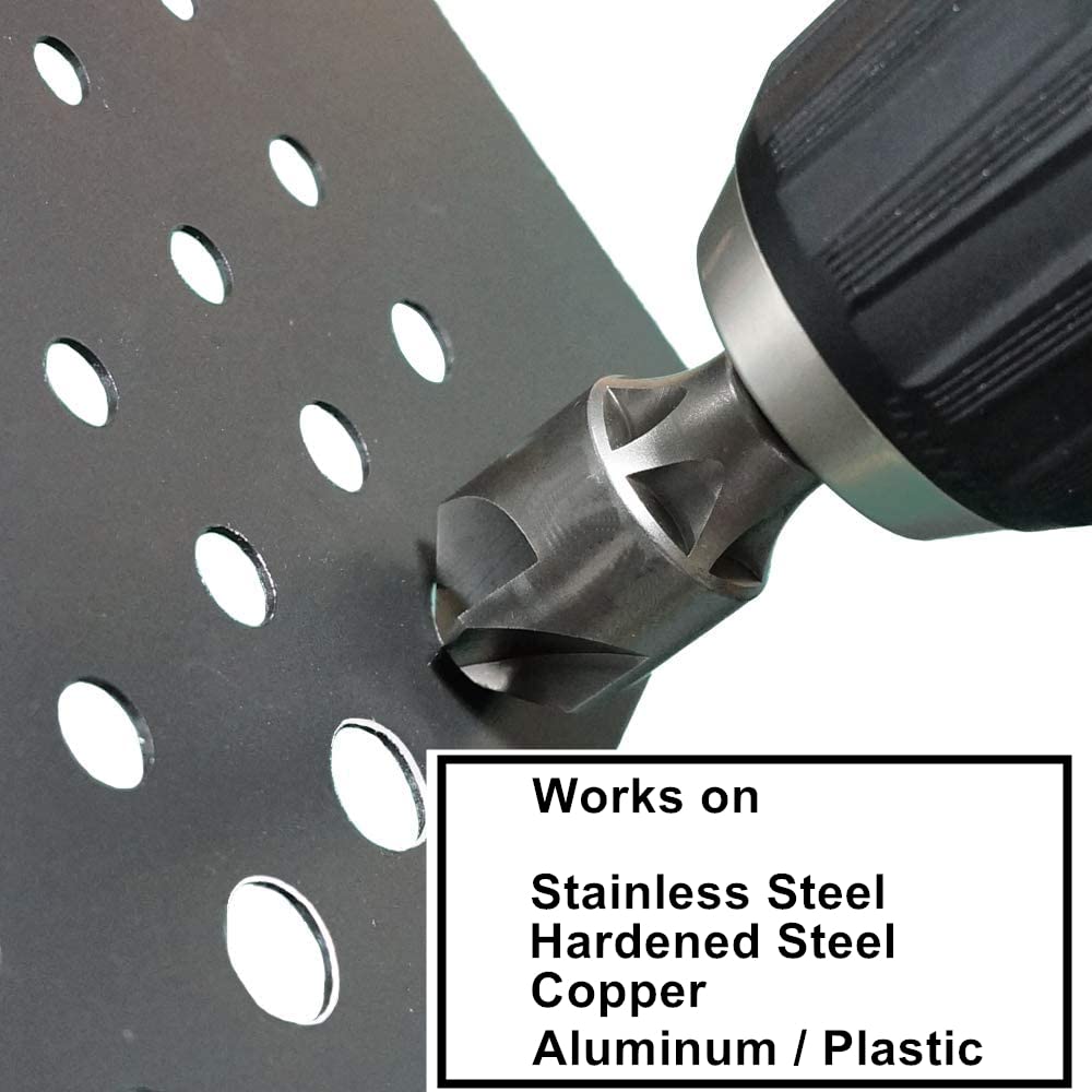 CONQUER 5 Flute Metal Countersink Drill Bit, 1/4" Hex Shank, 1/8"-3/4"