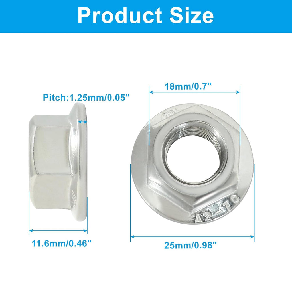 M12/1.25mm Serrated Flange Hex Nuts, 5Pcs