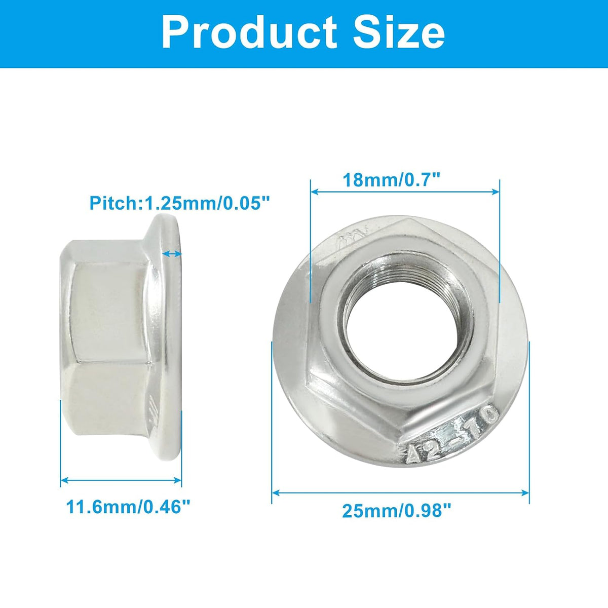 M12/1.25mm Serrated Flange Hex Nuts, 5Pcs
