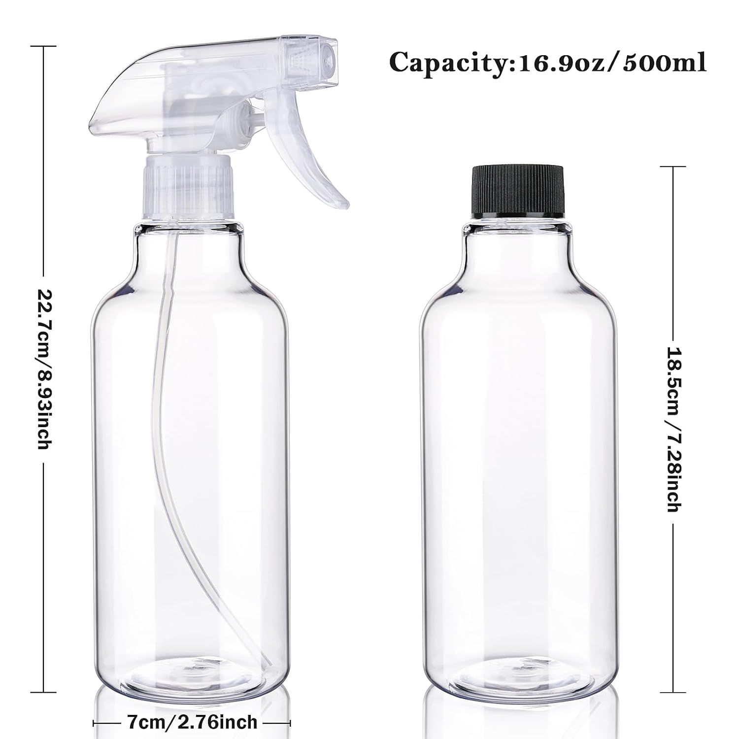 Plastic Spray Bottles Empty Spray Bottle 16.9oz/500ml 2 Pack Heavy Duty Spraying Bottles Mist/Stream Water Bottle for