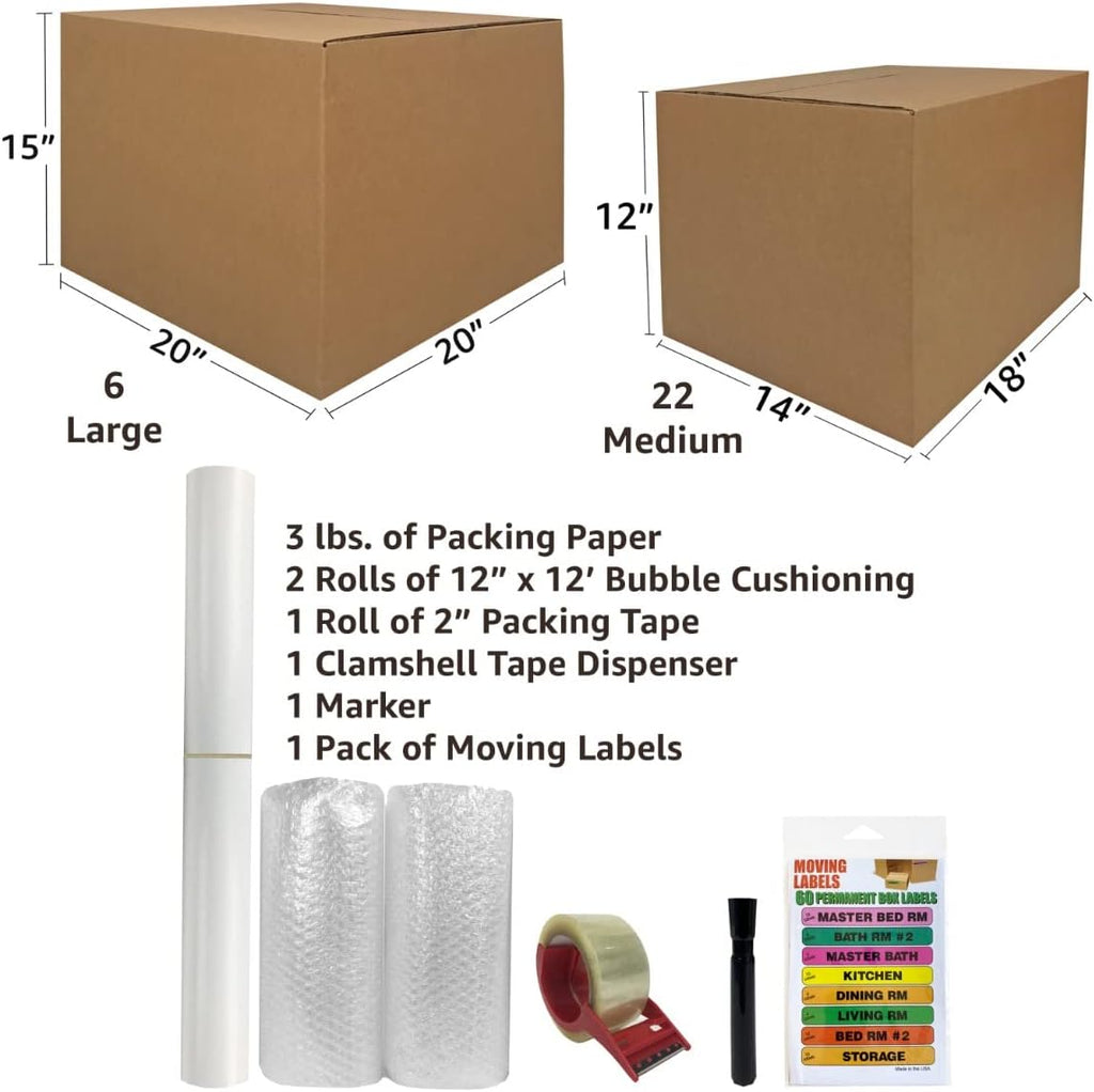 UBOXES Moving Boxes - 2 Room Bigger Smart Moving Kit - 28 Boxes,Tape, More