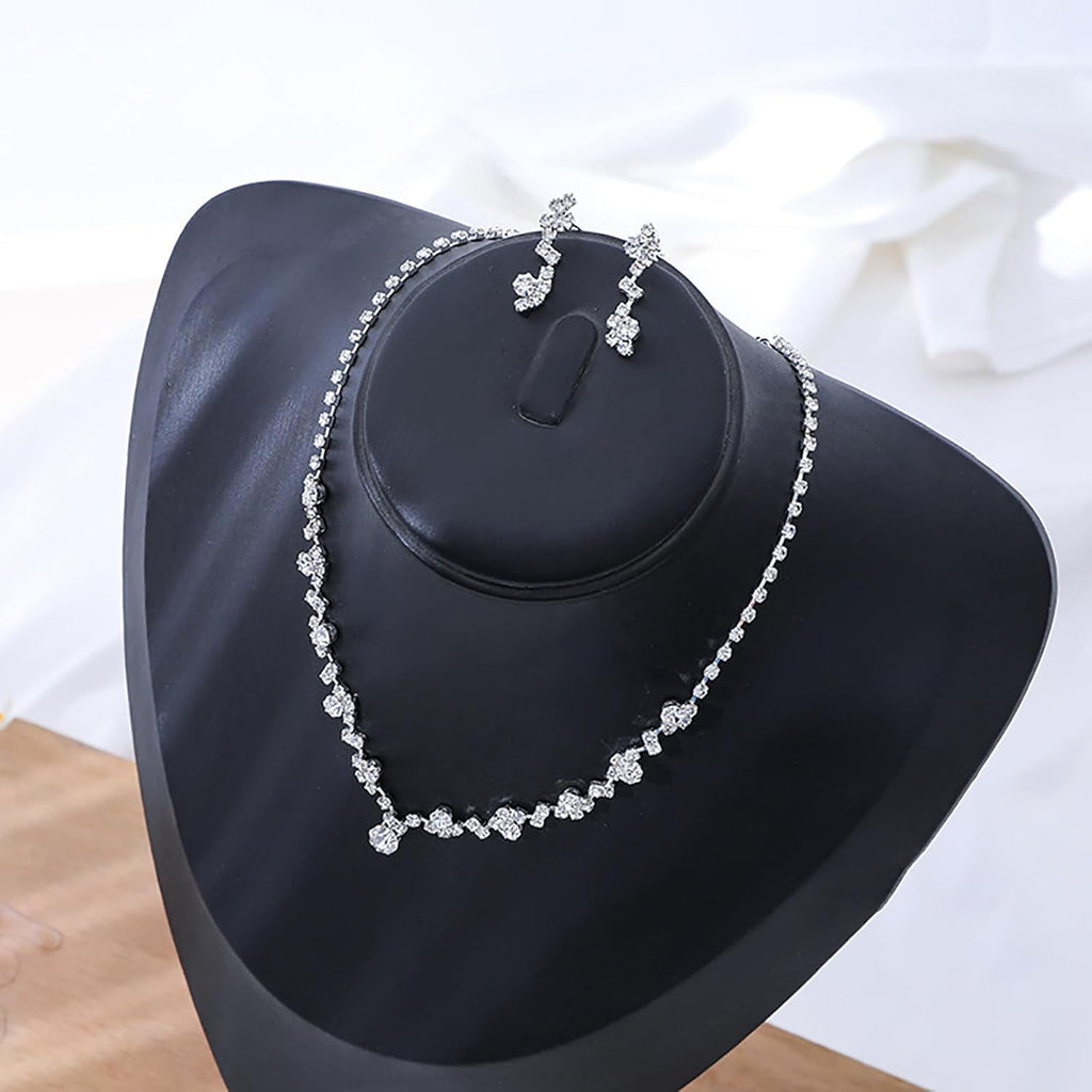 Crystal Wedding Jewelry Set, Silver Necklace Earrings Bracelet Crystal Bridal Wedding Jewelry Sets for Brides