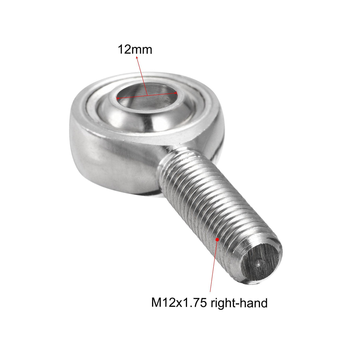 uxcell SSA12T/K Rod End Bearing 12mm Bore Stainless Steel M12x1.75 Male Thread Right Hand