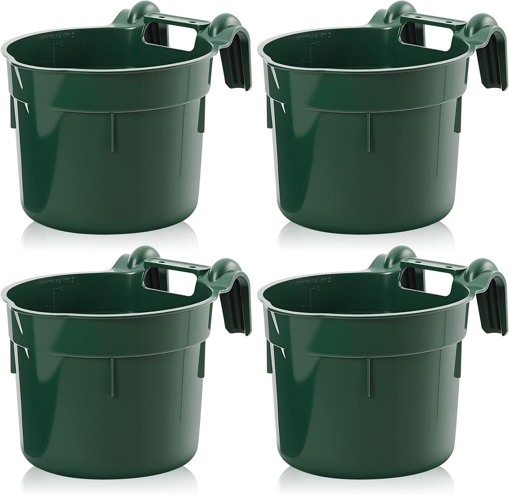 4 Pcs 8.5 Quart Hook Over Horse Feed Bucket, Hanging Plastic Livestock Animals Feed Bucket for Stall, Mountable Round