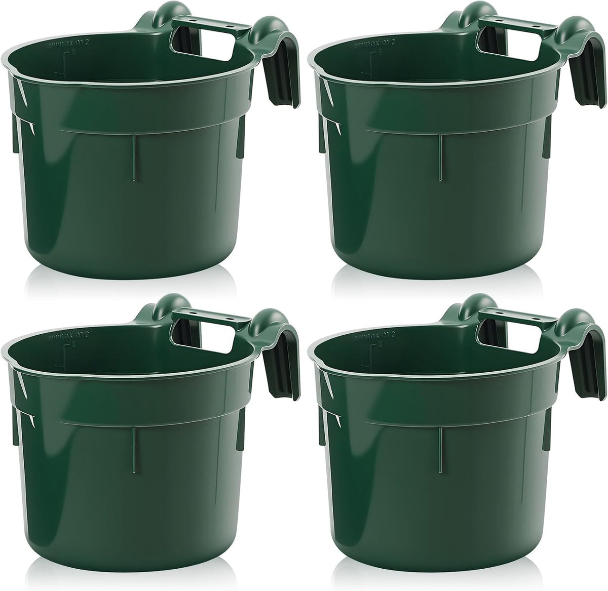 4 Pcs 8.5 Quart Hook Over Horse Feed Bucket, Hanging Plastic Livestock Animals Feed Bucket for Stall, Mountable Round