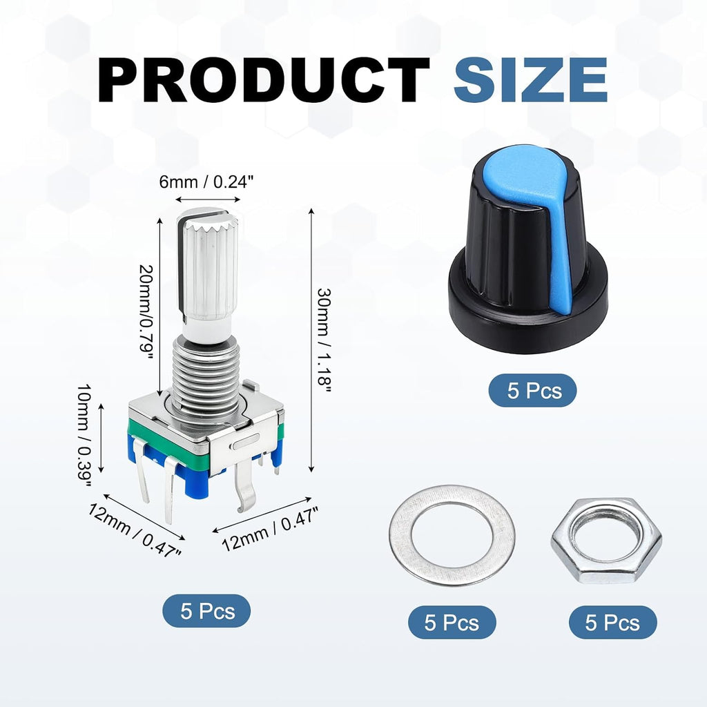 MECCANIXITY 5Pack EC11 Rotary Encoder Code Switch 20mm Full Shaft Blue