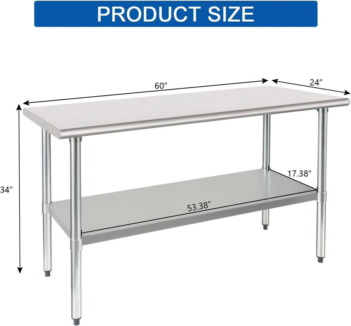 HARDURA Stainless Steel Table with Undershelf and Galvanized Legs NSF Heavy Duty Commercial Prep Work Table for