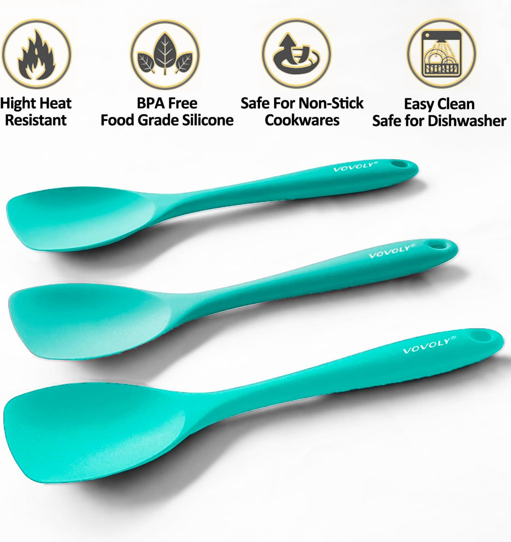 Upgrade Silicone Spatula Spoon Set,VOVOLY Heat Resistant Rubber Spoonula, Seamless Non-Stick Flexible Scrapers for