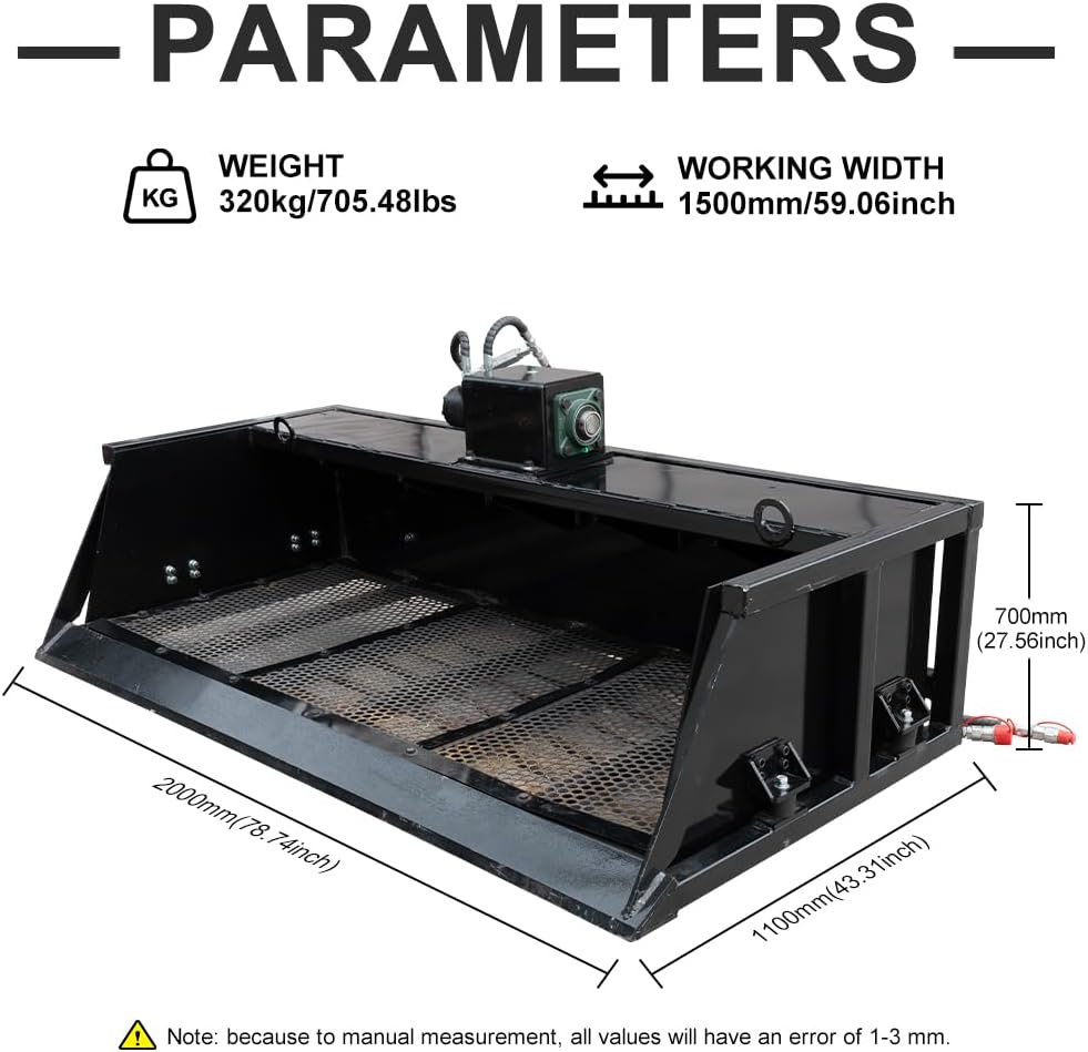 59.05"/1500mm Topsoil Screening Bucket Attachment for Skid Steer, Vibration Funnel Sifting Bucket for Bobcat Loaders