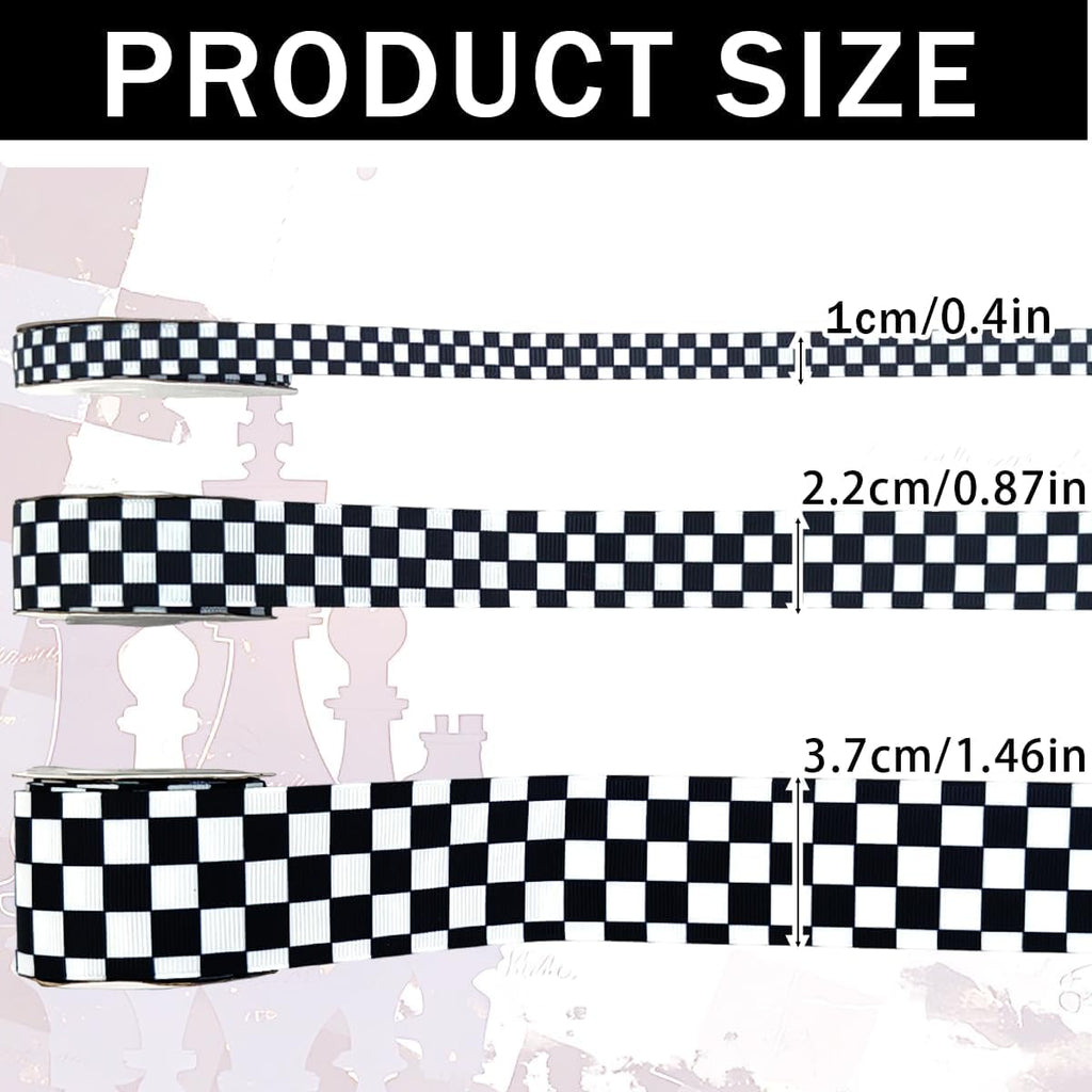 3 Roll Black and White Checkered Print Grosgrain Ribbon for Craft