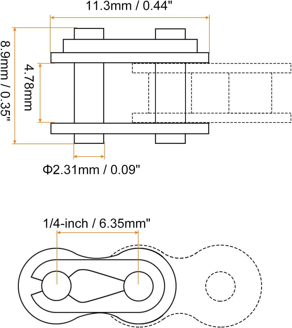 uxcell 6Pcs #25 Chain Master Connector Link Roller, 1/4" Pitch Carbon Steel, Standard Connecting Split Links for 04C Chain
