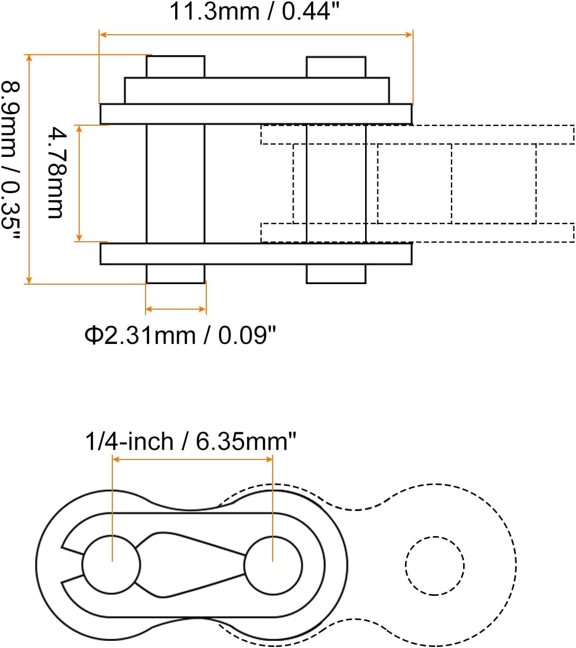 uxcell 6Pcs #25 Chain Master Connector Link Roller, 1/4" Pitch Carbon Steel, Standard Connecting Split Links for 04C Chain