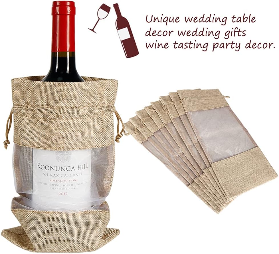 Wine Gift Bags, 10pcs Drawstring Bottle Bags with Sheer Window
