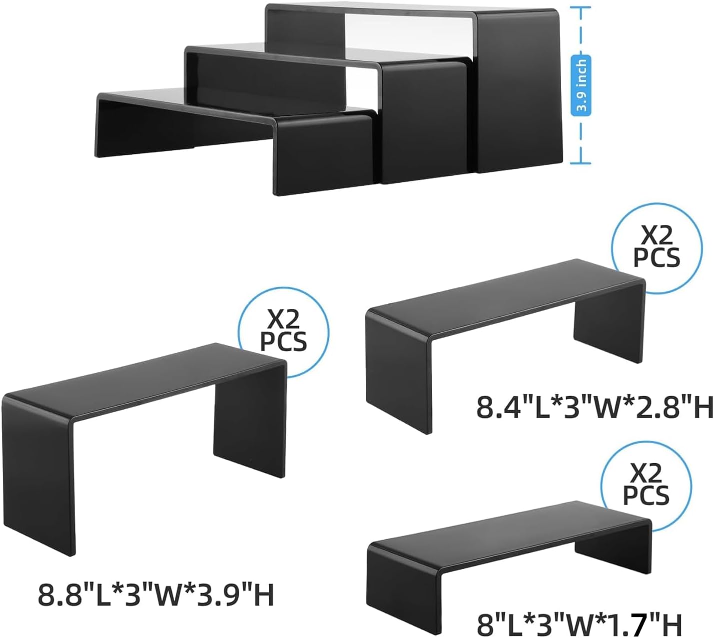 12 Pcs 8'' Risers Display Stands, 3 Tiers 4mm Display Risers | Ideal for Collectibles Stand, Party Cake Dessert