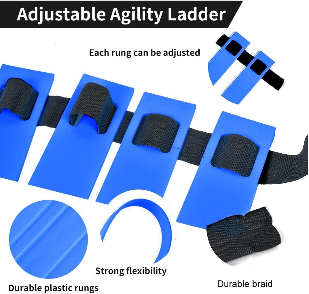 Agility Ladder and Disc Cones Training Set Adjustable Rungs Training Ladder with 10 Plastic Sport Cones for Training
