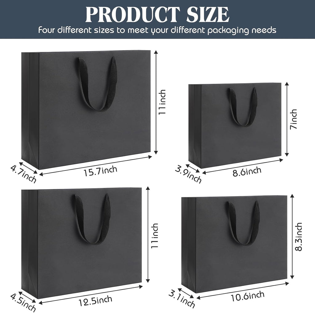 40 Pack Kraft Gift Bags with Handles 4 Sizes,Horizontal,Black