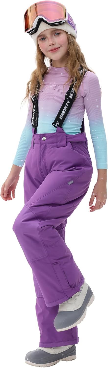 Kids Winter Ski Pant Snow Bibs Boys Girls Snow Trouser Waterproof Windproof Snowboard Warm Detachable Shoulder Straps