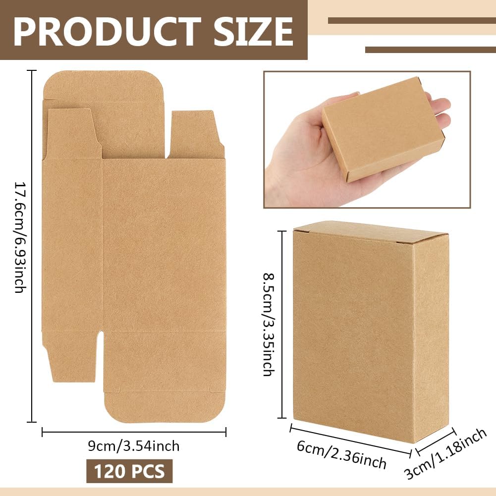 120Pcs Soap Packaging Boxes, 2.4x1.2x3.3 inch Tan Kraft Paper Containers, No Window, Rectangle Gift Boxes for