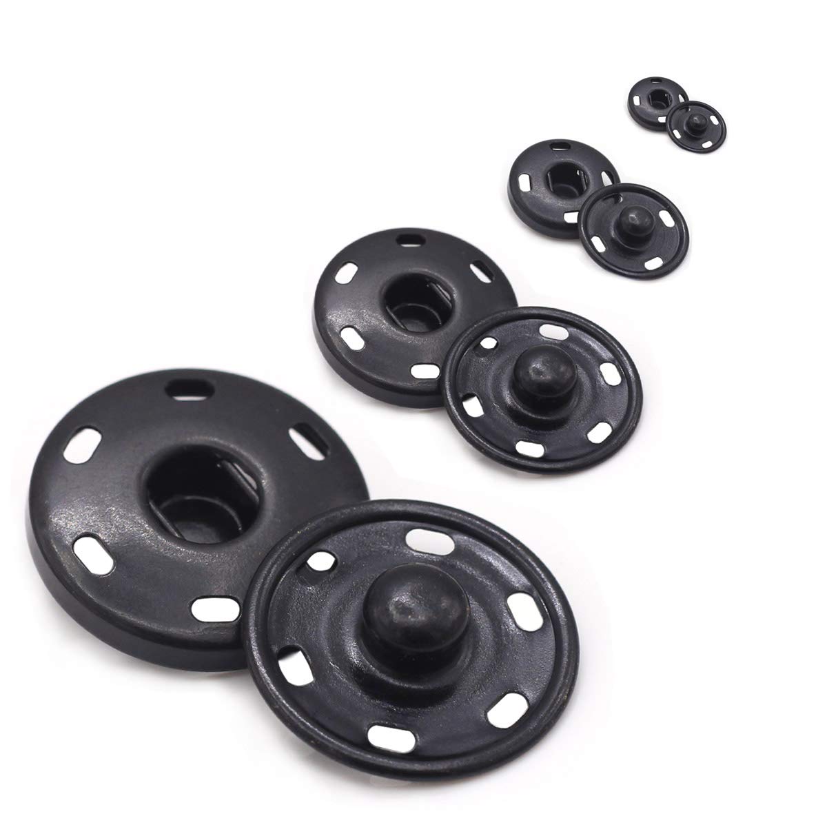55 Sets Sew-on Snap Buttons Metal Snap Fastener, Black