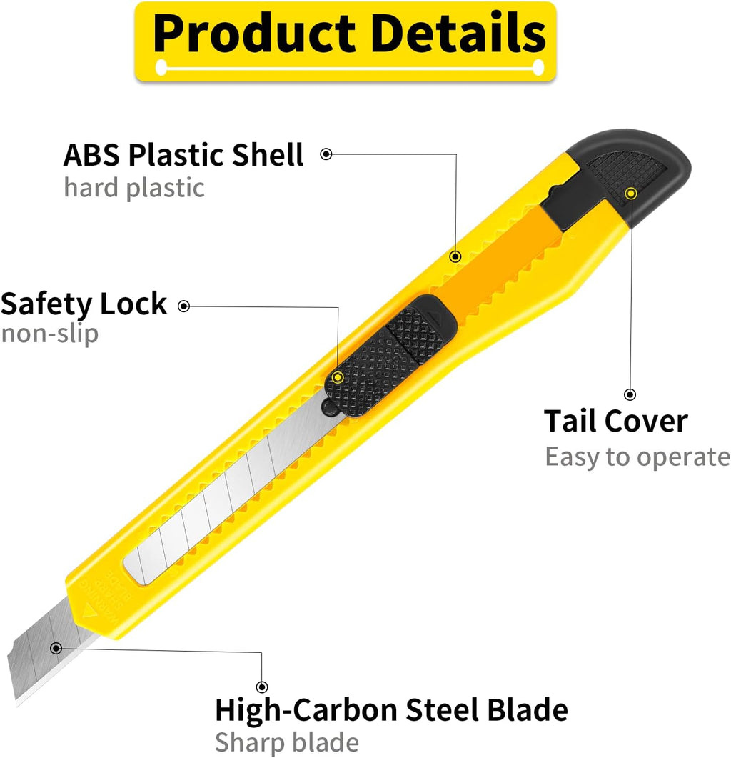 8 Pack Box Cutter Retractable Utility Knife, 9mm Wide Blade
