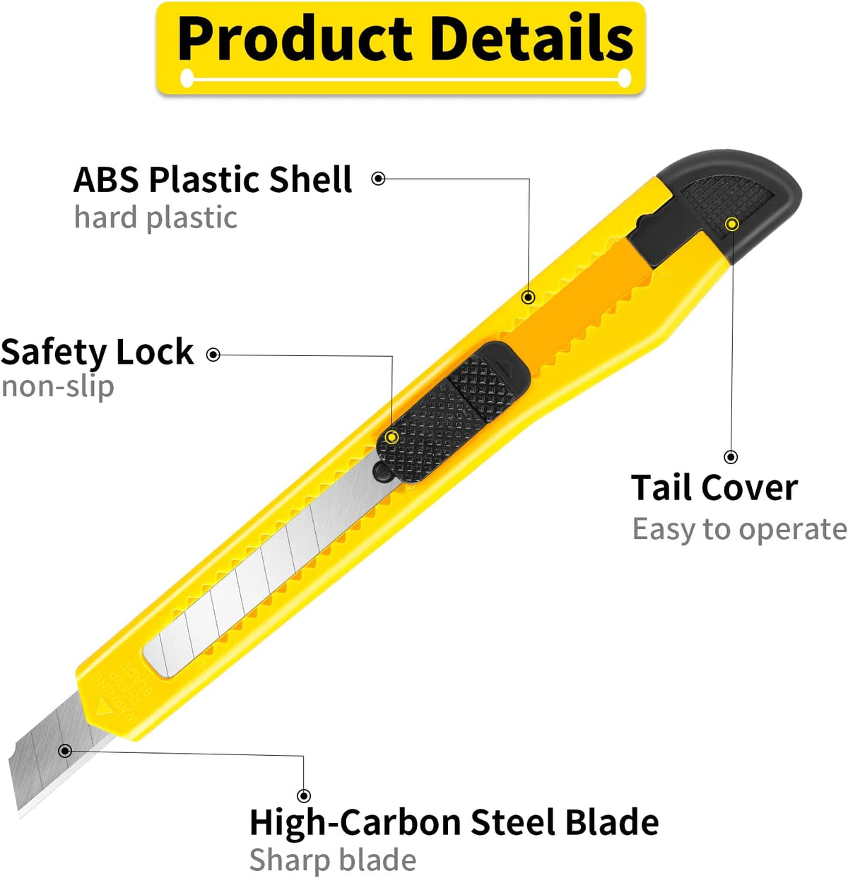 8 Pack Box Cutter Retractable Utility Knife, 9mm Wide Blade