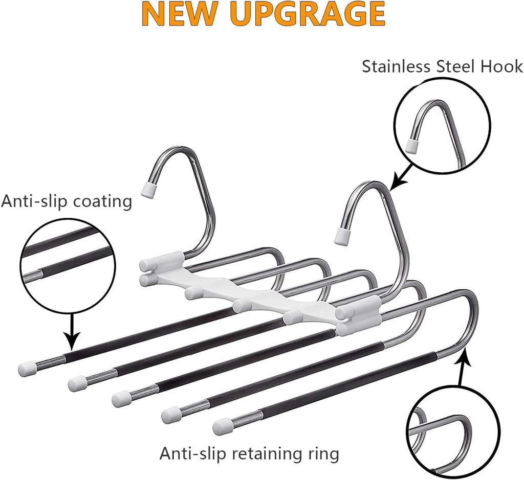 Pants Hangers 2 Pack Space Saving Metal Closet Organizer,Clothes Pants Hangers,Anti-Slip Design,Closet Organizers and