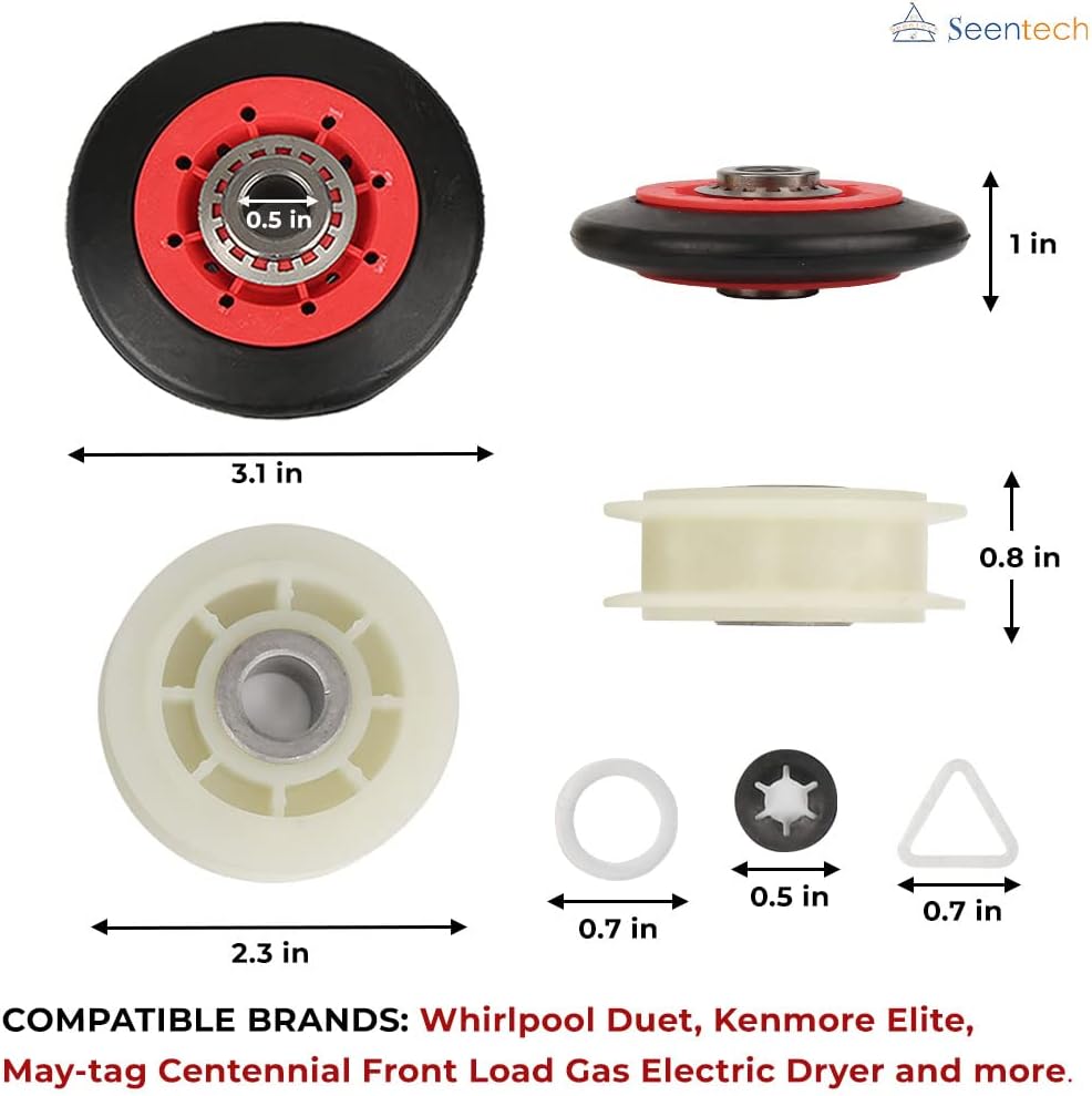 UPGRADED 4392067 Dryer Repair Kit & W10837240 Dryer Idler by Seentech, Includes WPW10314173 Drum Rollermm,661570V