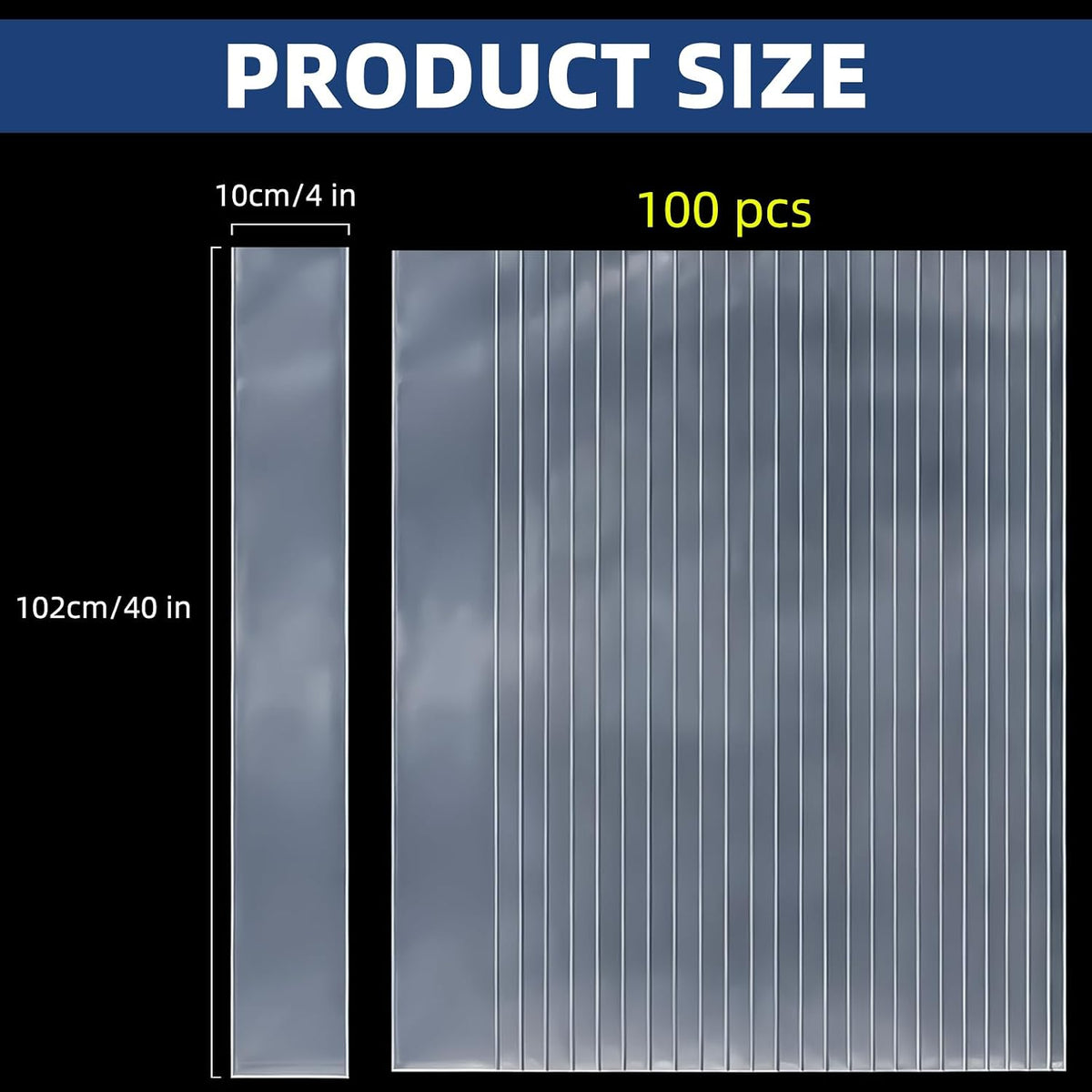 Clear Poly Bags 4x40 Inch 100 Pack, 2 Mil Flat Open Long Plastic Sleeves
