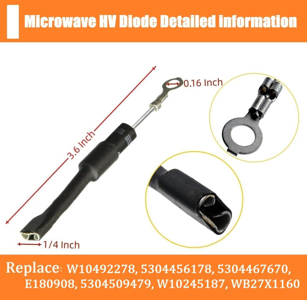 W10687786 Microwave High Voltage Diode fits for Whirlpool GE Frigidaire -Replaces W10492278, 5304456178, E180908, 5304467670, 5304509479, W10245187, WB27X1160