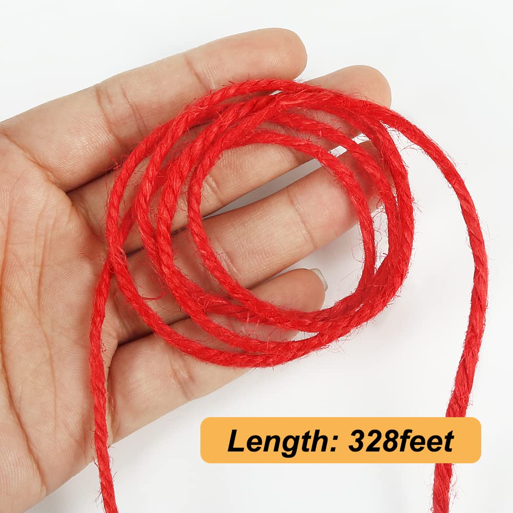 328ft 3mm Red Jute Twine Thick for Gift Wrapping