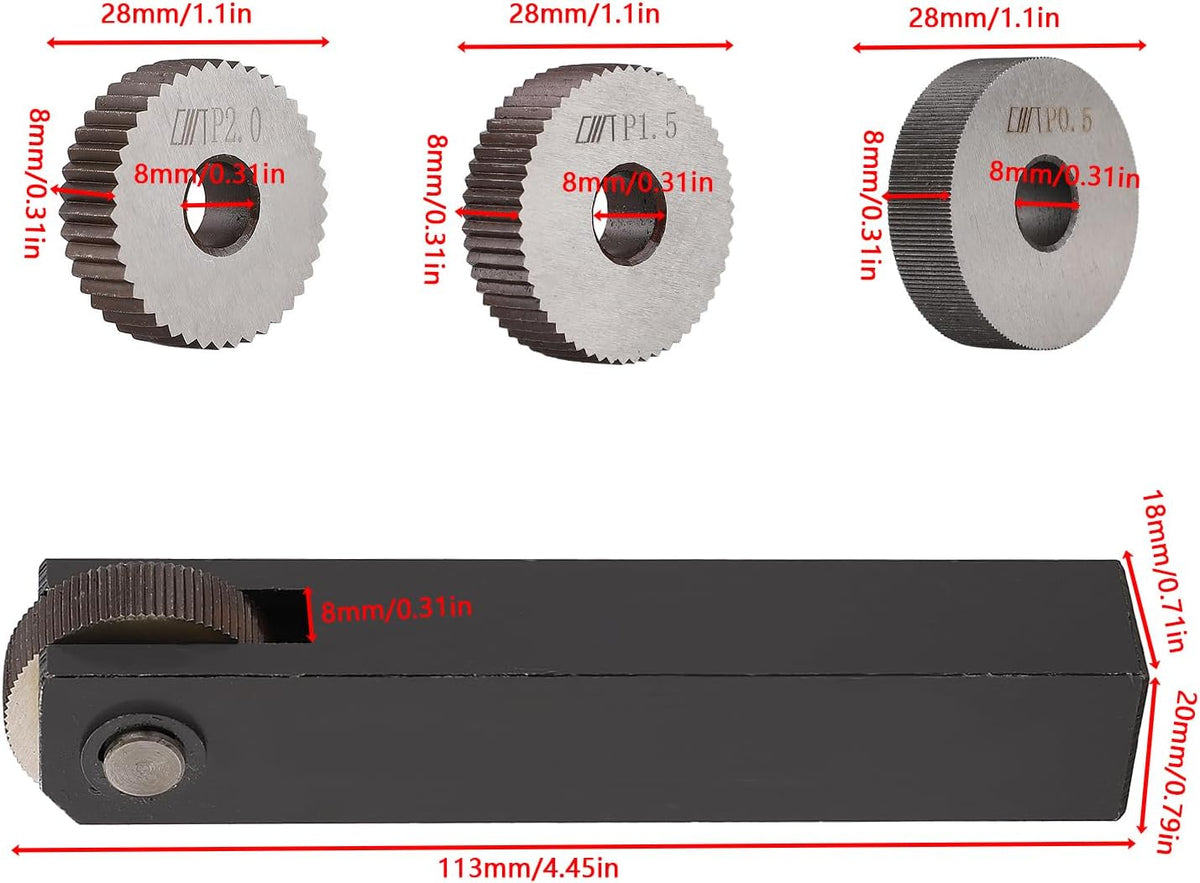 Single Linear Knurl Tool with 6PCS Knurling Single Wheels 0.5mm 1.5mm 2mm