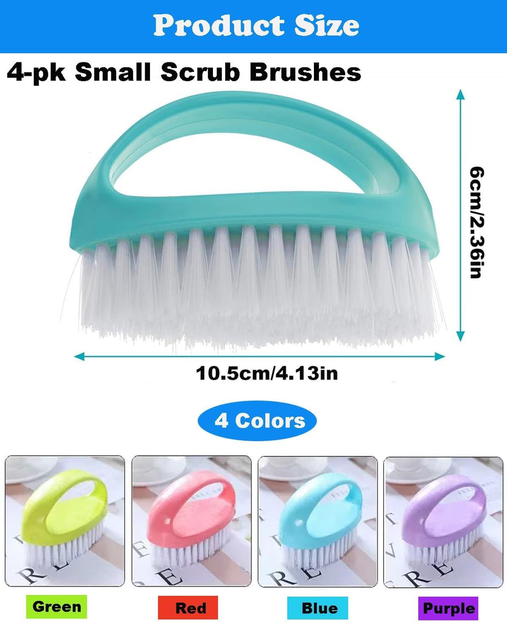 Small Scrub Brush for Cleaning - 4 Pack Scrubbing Brushes with Stiff Nylon Bristles Heavy Duty Cleaning Brush