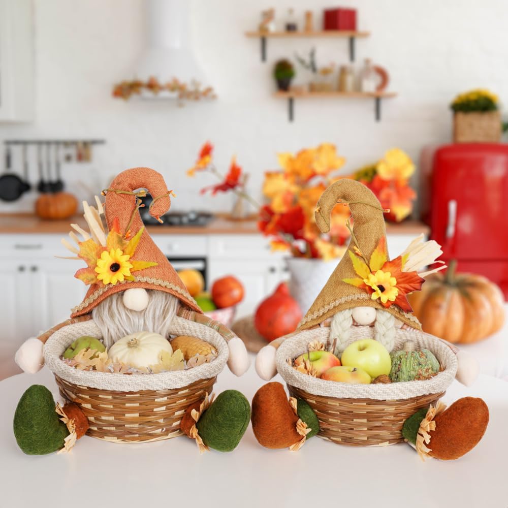 Fall Decorations - Thanksgiving Gnome Dolls Set of 2 Harvest Plush Doll with Basket Storage Autumn Boy Girls Gnome
