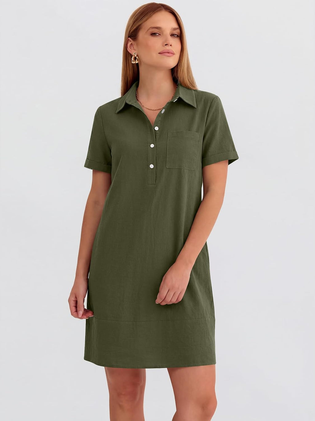 Womens Summer Casual Short Sleeve Shirt Dresses