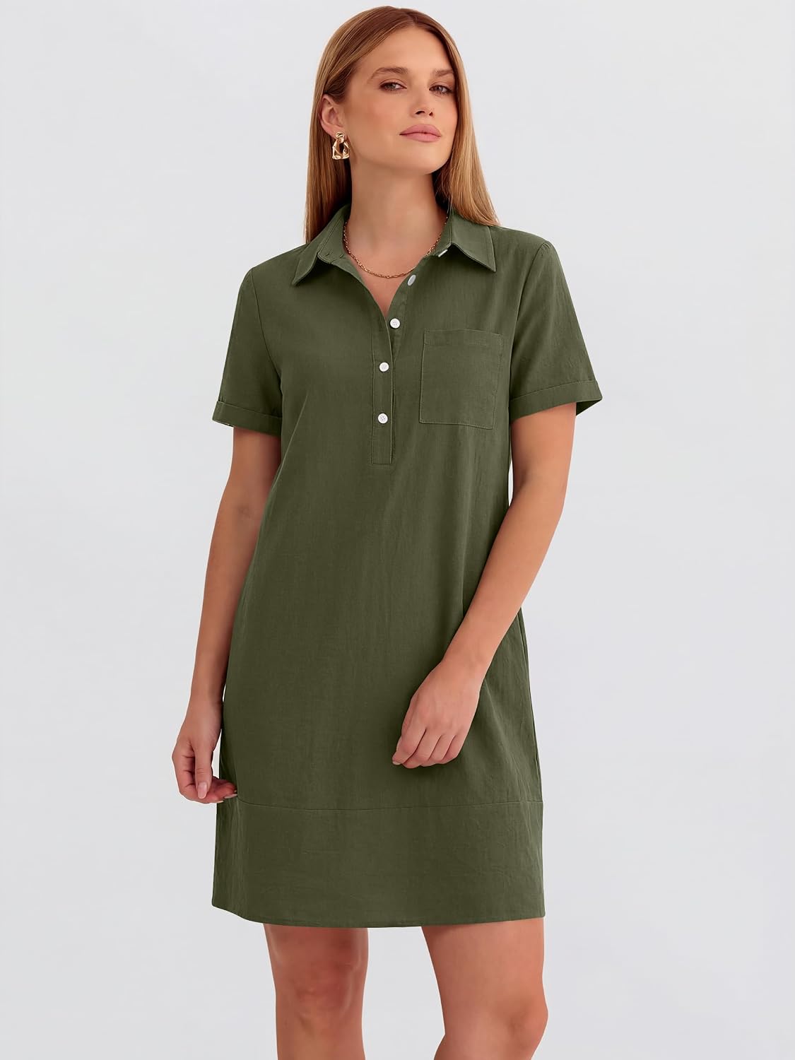 Womens Summer Casual Short Sleeve Shirt Dresses