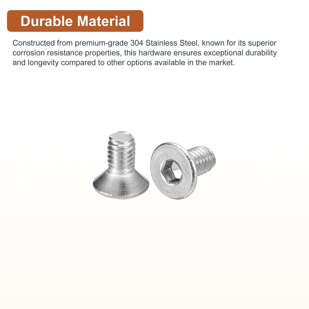 DTGN M3-0.5 x 6mm Flat Head Socket Cap Screws, 100 Pack 304 Stainless Steel Hex Socket Flat Head Screws, Full Thread, Countersunk Bolts