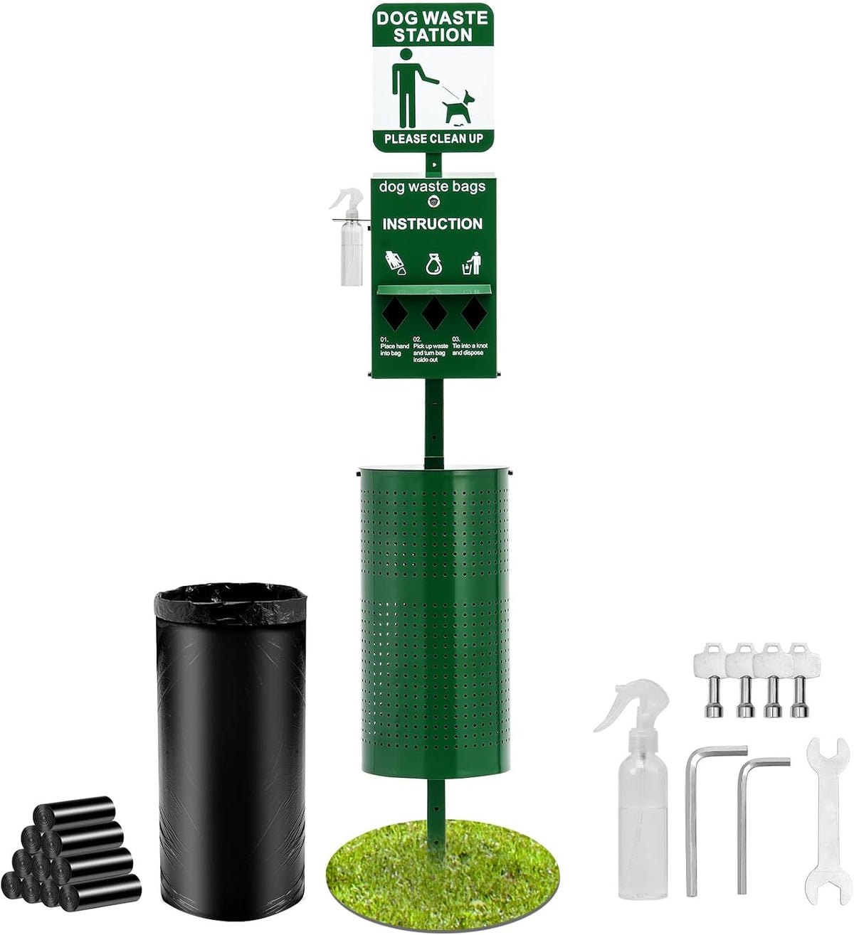 Dog Waste Station, 11.5 Gallon Pet Waste Station with Hand Wash Bottle, Lockable Bag Dispenser, 50 Can Liners & 600