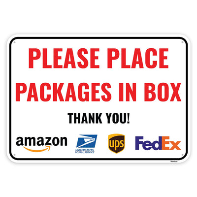 1PC Delivery Sign For Packages - Please Place Packages In Box, 10 x 7 Inches - Aluminum - Delivery Instructions for