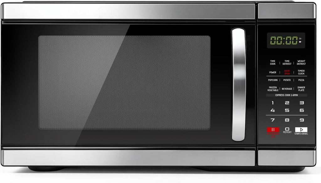 1000 Watt Microwave Countertop Ovens, Black Digital Small Microwave 1.1 Cu Ft, Large Microwave 6 Auto Cooking, Eco